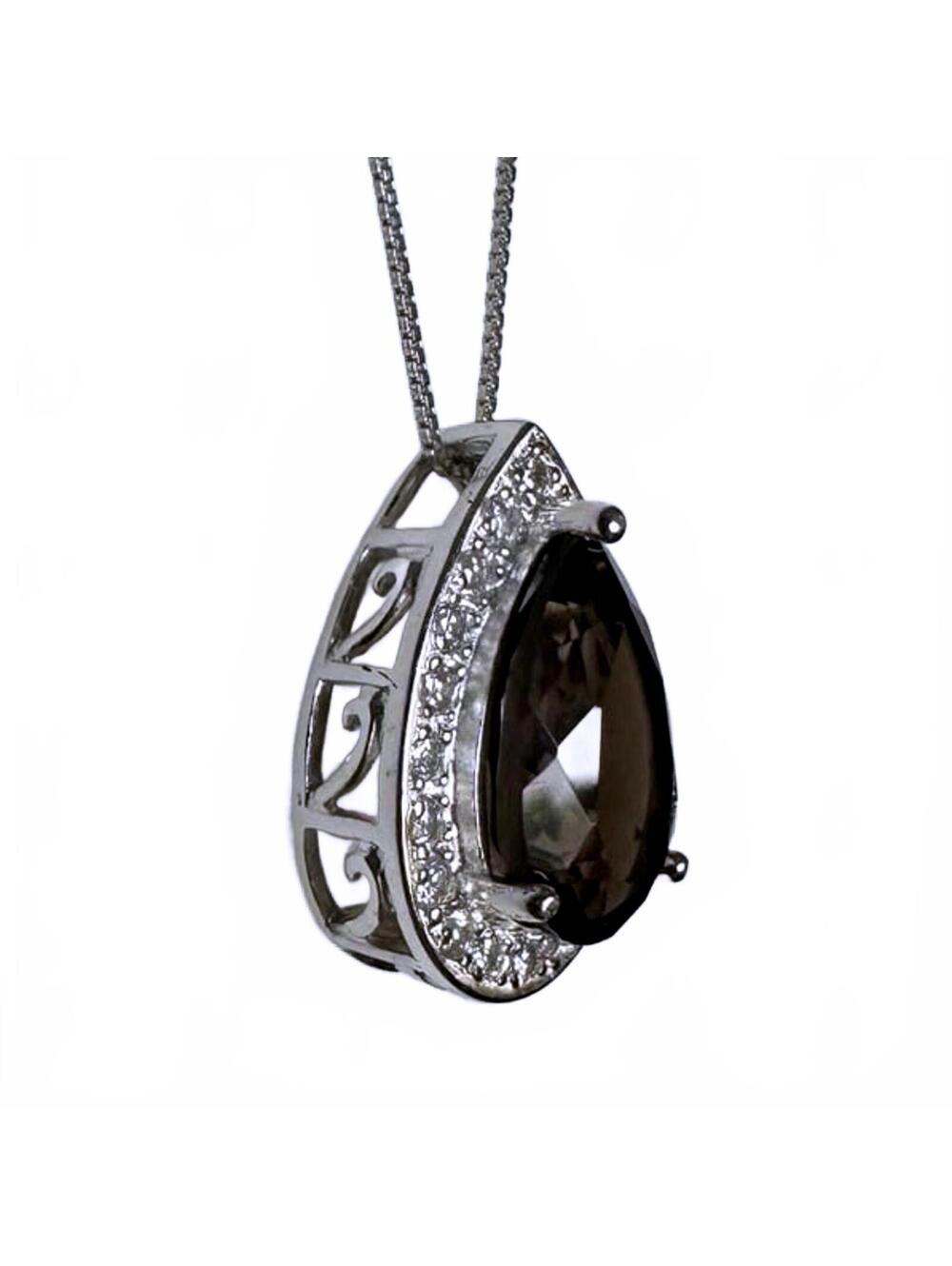Designer 925 Silver Smoky Root Beer Quartz White Topaz Halo Pendant Necklace